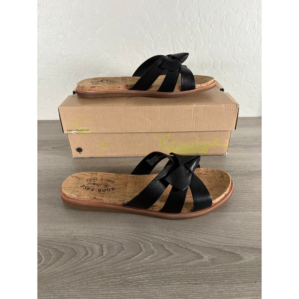 Kork-Ease Brigit Black Leather Bow Slide Sandals Cork Footbed Womens 9 40.5